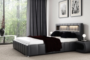 Тапицирано легло Фебо с осветление и ракла за съхранение за матрак с размери 120, 140, 160, 180, 200/ 200 см и избор на дамаска