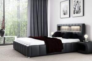 Тапицирано легло Фебо с осветление и ракла за съхранение за матрак с размери 120, 140, 160, 180, 200/ 200 см и избор на дамаска