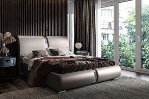Тапицирано легло Иво с ракла за съхранение за матрак с размери 120, 140, 160, 180, 200/ 200 см и избор на дамаска
