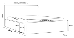 Тапицирано легло Милонга с ракла за съхранение за матрак с размери 120, 140, 160, 180, 200/ 200 см и избор на дамаска