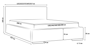 Тапицирано легло Никеа с ракла за съхранение за матрак с размери 120, 140, 160, 180, 200/ 200 см и избор на дамаска