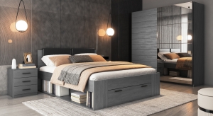 Спален комплект Галакси дъб карбон с избор на размер на легло и гардероб