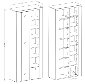 Висок шкаф за обувки Ларона с огледало, 1 врата и 1 чекмедже орех сатен и тъчууд
