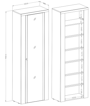 Висок шкаф за обувки Ларона с огледало и 1 врата избелен бор и дъб сонома трюфел