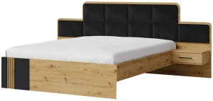 Легло Молто в комплект с 2бр. нощни шкафчета дъб артизан и черен мат за матрак с размер 160/200 см