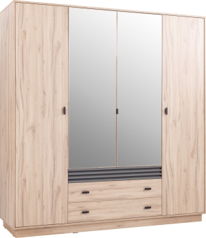 Спален комплект Алмо с гардероб с 4 врати, 2 чекмеджета и огледало дъб естана и антрацит