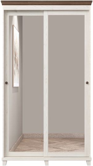Гардероб Евора с 2 плъзгащи врати и огледало с дължина 120 см избелен ясен и дъб лефкас