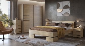 Спален комплект Виола маслен дъб с избор на размер на легло и гардероб с 2 плъзгащи врати с дължина 200 см