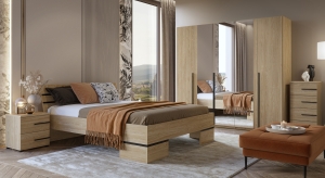 Спален комплект Виола маслен дъб с избор на размер на легло и гардероб с 5 врати и огледало с дължина 225 см