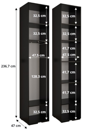 Гардероб Манхатън Рифел 2 с 1 врата с дължина 50 см черен мат