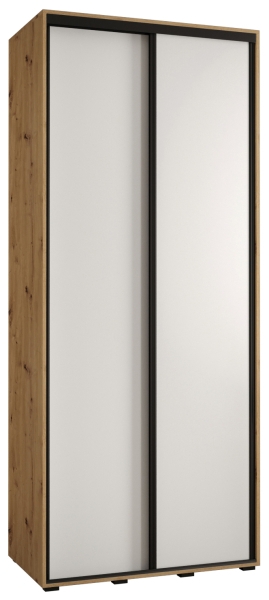 Гардероб Давос 1 с 2 плъзгащи врати с дълбочина 45 см дъб артизан и бял мат с черни дръжки с дължина 100, 110, 120, 130 или 140 см
