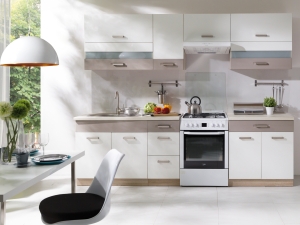 Модулна кухня Глобал бял гланц и сив мат с избор на цвят на корпус и обков
