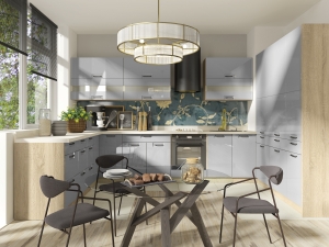 Модулна кухня Фаворит лате гланц с избор на цвят на корпус и обков