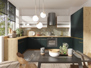 Модулна кухня Гламър зелен мат с избор на цвят на корпус и обков