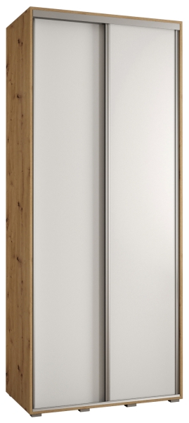 Гардероб Давос 1 с 2 плъзгащи врати с дълбочина 45 см дъб артизан и бял мат с дръжки сребро с дължина 100, 110, 120, 130 или 140 см