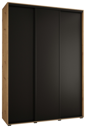 Гардероб Давос 1 с 3 плъзгащи врати с дълбочина 45 см дъб артизан и черен мат с черни дръжки с дължина 150, 160, 170, 180, 190 или 200 см
