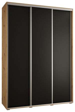 Гардероб Давос 1 с 3 плъзгащи врати с дълбочина 45 см дъб артизан и черен мат с дръжки сребро с дължина 150, 160, 170, 180, 190 или 200 см