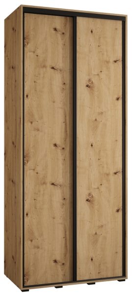 Гардероб Давос 1 с 2 плъзгащи врати с дълбочина 45 см дъб артизан с черни дръжки с дължина 100, 110, 120, 130 или 140 см