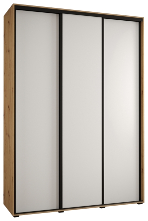 Гардероб Давос 1 с 3 плъзгащи врати с дълбочина 45 см дъб артизан и бял мат с черни дръжки с дължина 150, 160, 170, 180, 190 или 200 см