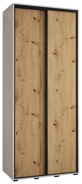 Гардероб Давос 1 с 2 плъзгащи врати с дълбочина 45 см бял мат и дъб артизан с черни дръжки с дължина 100, 110, 120, 130 или 140 см