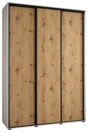 Гардероб Давос 1 с 3 плъзгащи врати с дълбочина 45 см бял мат и дъб артизан мат с черни дръжки с дължина 150, 160, 170, 180, 190 или 200 см