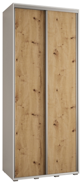 Гардероб Давос 1 с 2 плъзгащи врати с дълбочина 45 см бял мат и дъб артизан с дръжки сребро с дължина 100, 110, 120, 130 или 140 см