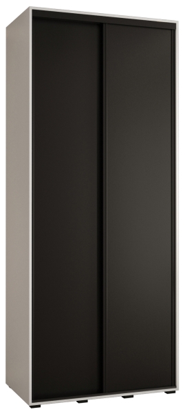 Гардероб Давос 1 с 2 плъзгащи врати с дълбочина 45 см бял и черен мат с черни дръжки с дължина 100, 110, 120, 130 или 140 см