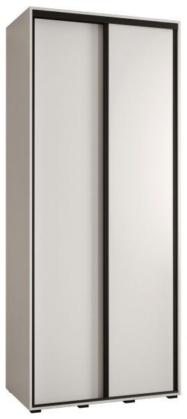 Гардероб Давос 1 с 2 плъзгащи врати с дълбочина 45 см бял мат с черни дръжки с дължина 100, 110, 120, 130 или 140 см