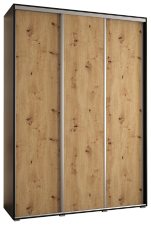 Гардероб Давос 1 с 3 плъзгащи врати с дълбочина 45 см черен мат и дъб артизан с дръжки сребро с дължина 150, 160, 170, 180, 190 или 200 см