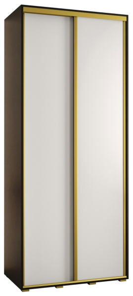 Гардероб Давос 1 с 2 плъзгащи врати с дълбочина 45 см черен и бял мат с дръжки злато с дължина 100, 110, 120, 130 или 140 см