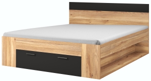 Легло Бета с чекмедже и ниши дъб маувела и черен мат за матрак с размер 160/200 или 180/200 см
