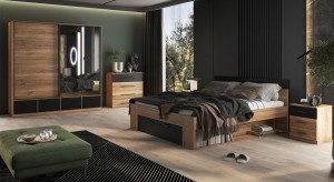 Спален комплект Бета дъб маувела и черен мат с избор на размер на легло и гардероб