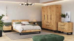Спален комплект Хале с избор на размер на легло и гардероб с 4 врати и 2 чекмеджета с дължина 191 см дъб вотан