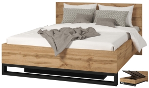 Спален комплект Хале с избор на размер на легло с повдигащ механизъм и гардероб с 3 врати и 2 чекмеджета с дължина 145 см дъб вотан