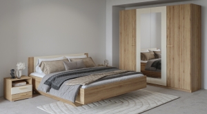 Легло Вертина за матрак с размер 160/200 или 180/200 см див дъб и пясъчно бежово