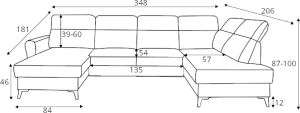 П-образен диван Калабриа I с избор на дамаска и посока