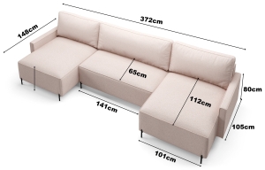 П-образен диван Невър U с избор на дамаска