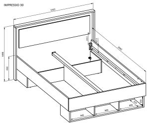 Легло Импресио с 3 ниши дъб маувела и конго мат за матрак 140/200 и 160/200 см