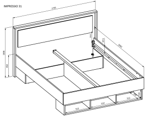 Легло Импресио с 3 ниши дъб маувела и конго мат за матрак 140/200 и 160/200 см