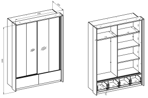 Гардероб Импресио с 2 плъзгащи врати с огледало и 2 чекмеджета дъб маувела и конго мат с дължина 159 см и 210 см