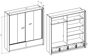 Гардероб Импресио с 2 плъзгащи врати с огледало и 2 чекмеджета дъб маувела и конго мат с дължина 159 см и 210 см