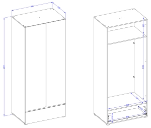 Гардероб Крос с 2 врати и 1 чекмедже дъб вотан и черен мат с дължина 89 см