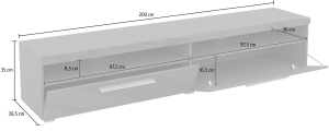 ТВ шкаф Индия с 2 клапващи врати и 2 ниши 200 см бял гланц