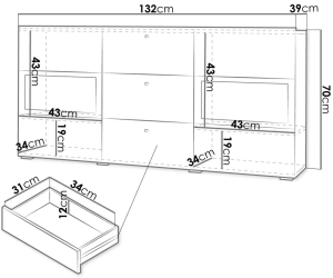 Скрин Барос с 2 врати и 3 чекмеджета светъл бетон и черни рамки