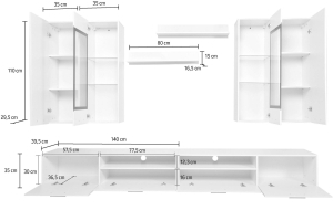 Секция Сара II с дължина 280 см бял гланц и черни рамки