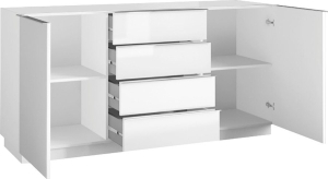 Скрин Хелио с 2 врати и 4 чекмеджета бял мат и бяло стъкло