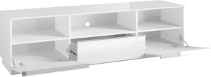 ТВ шкаф Хелио с 2 клапващи врати, 1 чекмедже и ниша с дължина 180 см бял мат и бяло стъкло