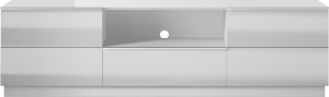 ТВ шкаф Хелио с 2 клапващи врати, 1 чекмедже и ниша с дължина 180 см бял мат и бяло стъкло