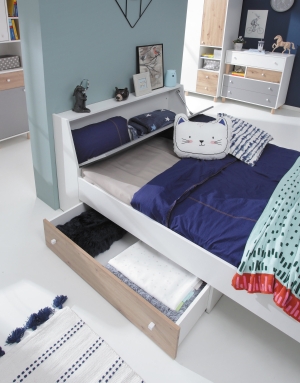 Единично легло Фаро с ракла и чекмедже за матрак с размер 120/200 см бял, дъб артизан и сив